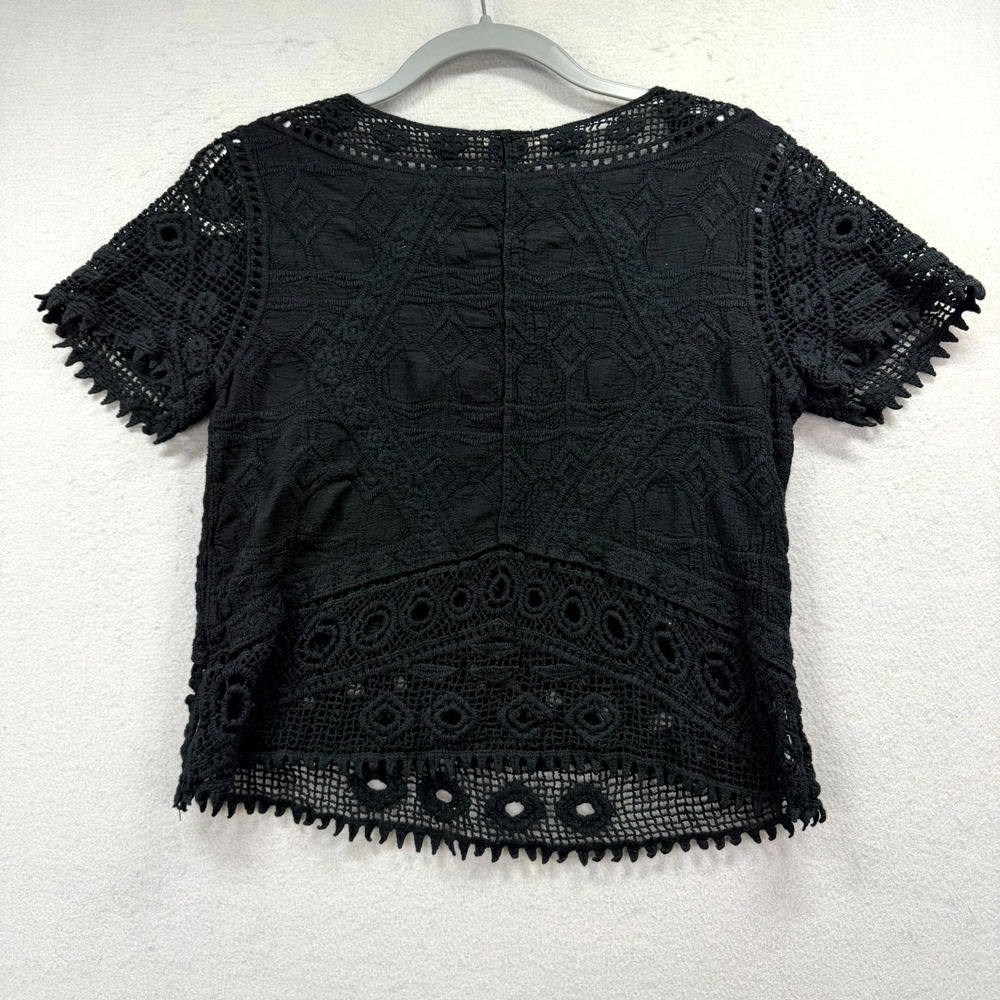 Ultra Pink Crochet Lace Details Cropped Blouse Top Womens S Black Scalloped Trim - Picture 3 of 7